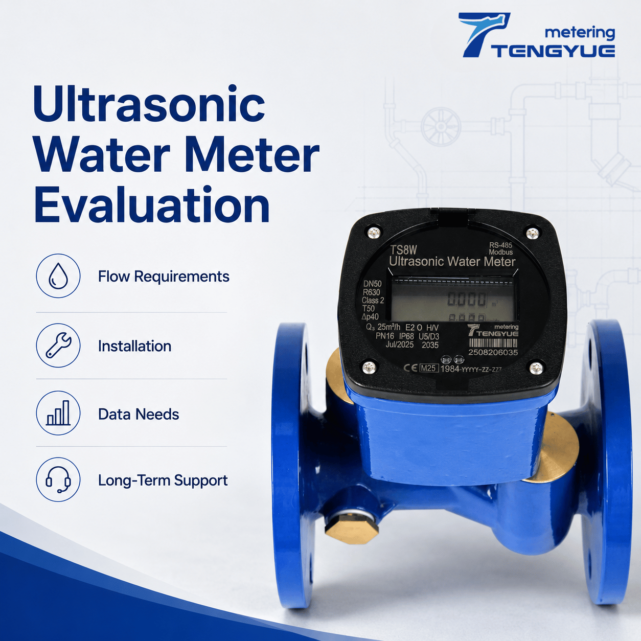 Ultrasonic water meter for utility projects installed at a DMA boundary